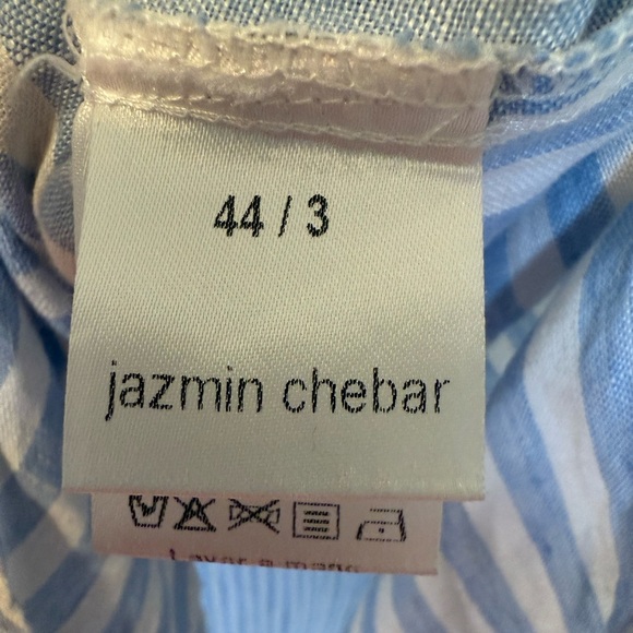 Jazmin Chebar Blue White Linen Button Front T Shirt Dress Size 44 Large - Picture 6 of 6